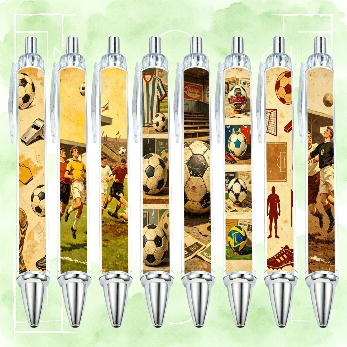 8/16 PCS Vintage Football Poster, Sports Creative Writing Pen, Pattern Random