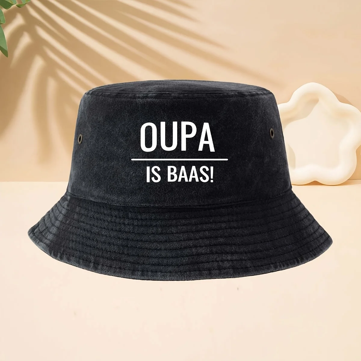 Bucket Hat with the Print Oupa Is Baas! American Modern Fun and Stylish High Street Style, Easy to Clean, Comfortable, Breathable, Durable Trucker Bucket Hat, Face-Flattering, Unisex Casual Hat, Versatile, Neutral Style, Suitable for All Seasons, Ideal for Walking, Gatherings, Shopping, Outdoor Activities, Parties, and Fishing