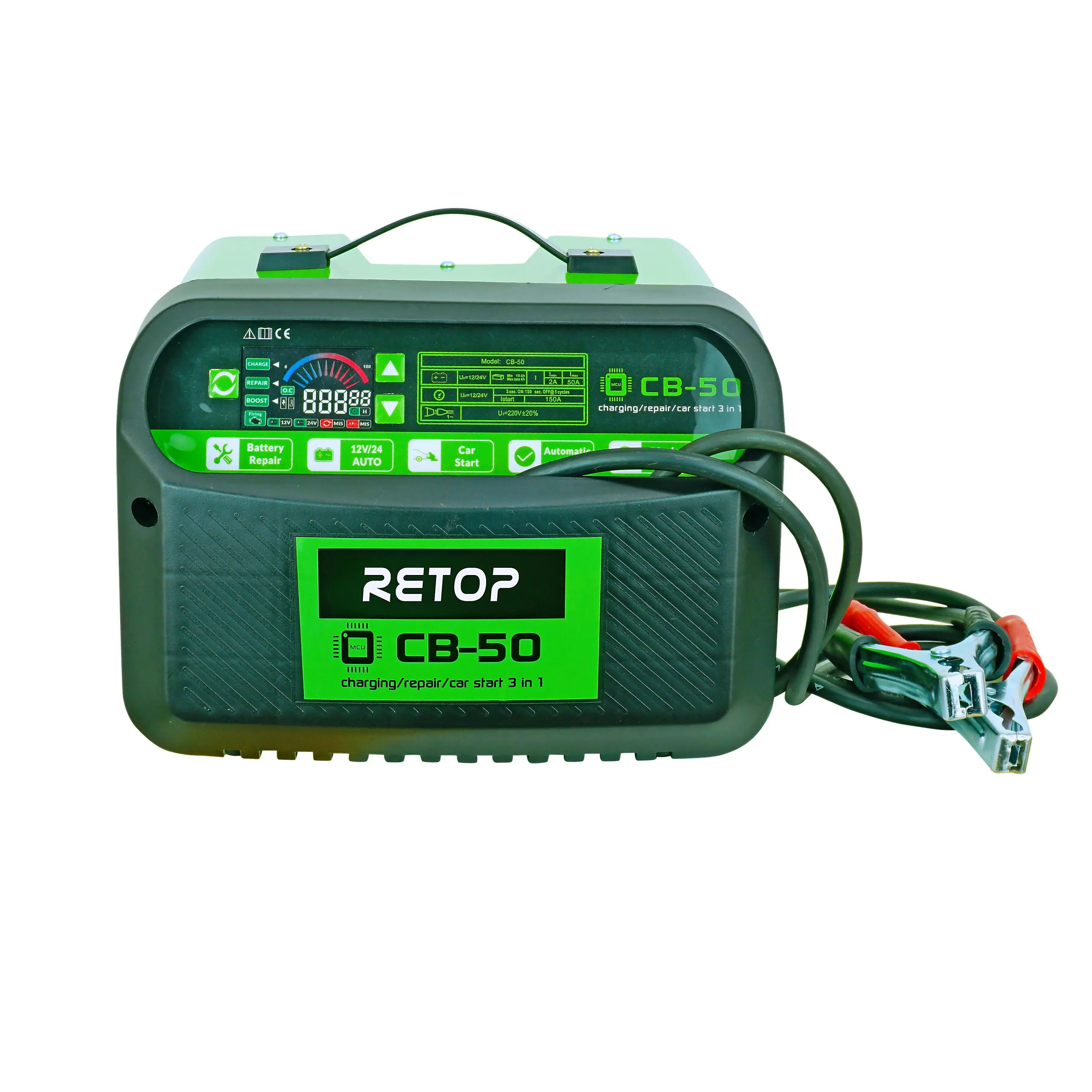 12V 24V fast battery charger with auto voltage, auto stop at full, reverse connection protection, engine start, battery repair