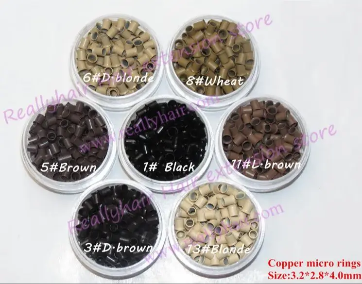 

3.2*2.8*4.0mm 1000pcs copper flared ring easily locks/copper tube micro link/ring /bead for i tip hair extension 7colors