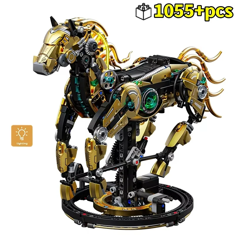 1055pcs Mechanisch Paard DIY Bouwstenen MOC Model Creatieve Technische Bricks STEM Educatief Speelgoed Kit voor Volwassenen Kids Gift