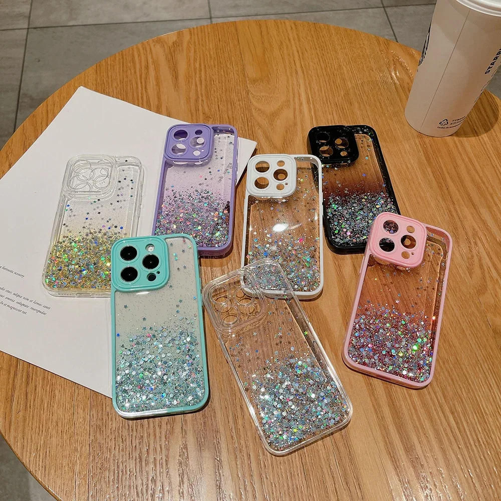 Soft TPU Phone Case For iPhone 15 Pro Max Plus Gradient Glitter Sequin Clear Back Cover image 6
