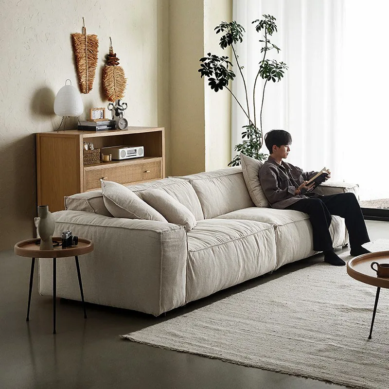 

Japanese-style simple rectangular combination three-seat futon sofa wooden fabric set meditation room small living room