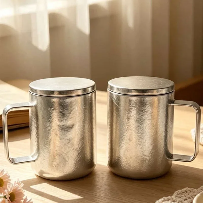 400ml Pure Titanium Office Thermos Cup with magnetic lid and handle, double-layer hollow business Water Cup/Thermal Coffee Mug