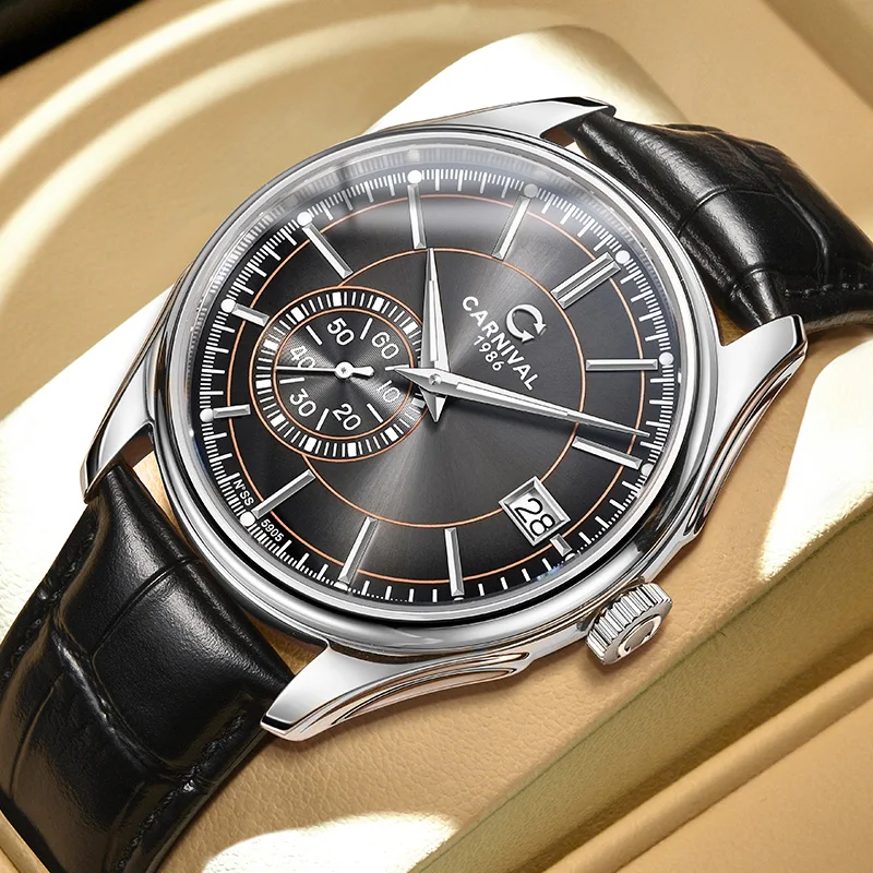 

CARNIVAL Gray Dial Automatic Watch High Quality Men Watches Top Brand Luxury Watches for Man Sapphire Small Seconds Reloj Hombre