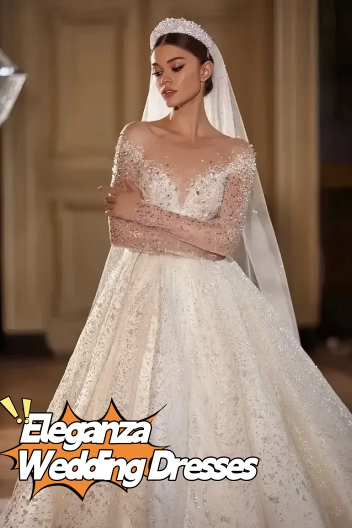 Abiti da sposa di lusso personalizzati per le donne Abito da sposa con perline scintillanti da principessa a maniche lunghe Abiti da sposa 1
