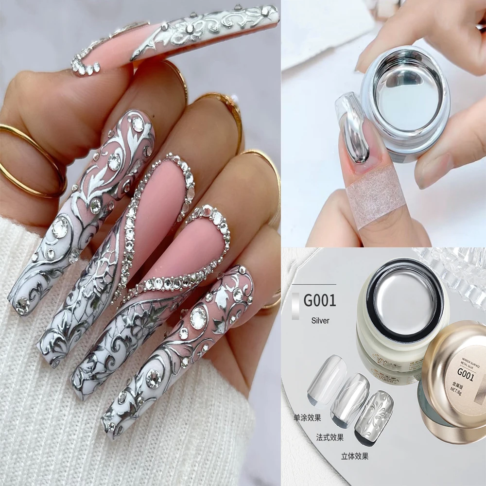 

1Bottle Metallic Silver Painting Gel Nail Polish Super Bright Mirror Effect Line&Flower Drawing Nail Gel UV Manicure Gel Varnish