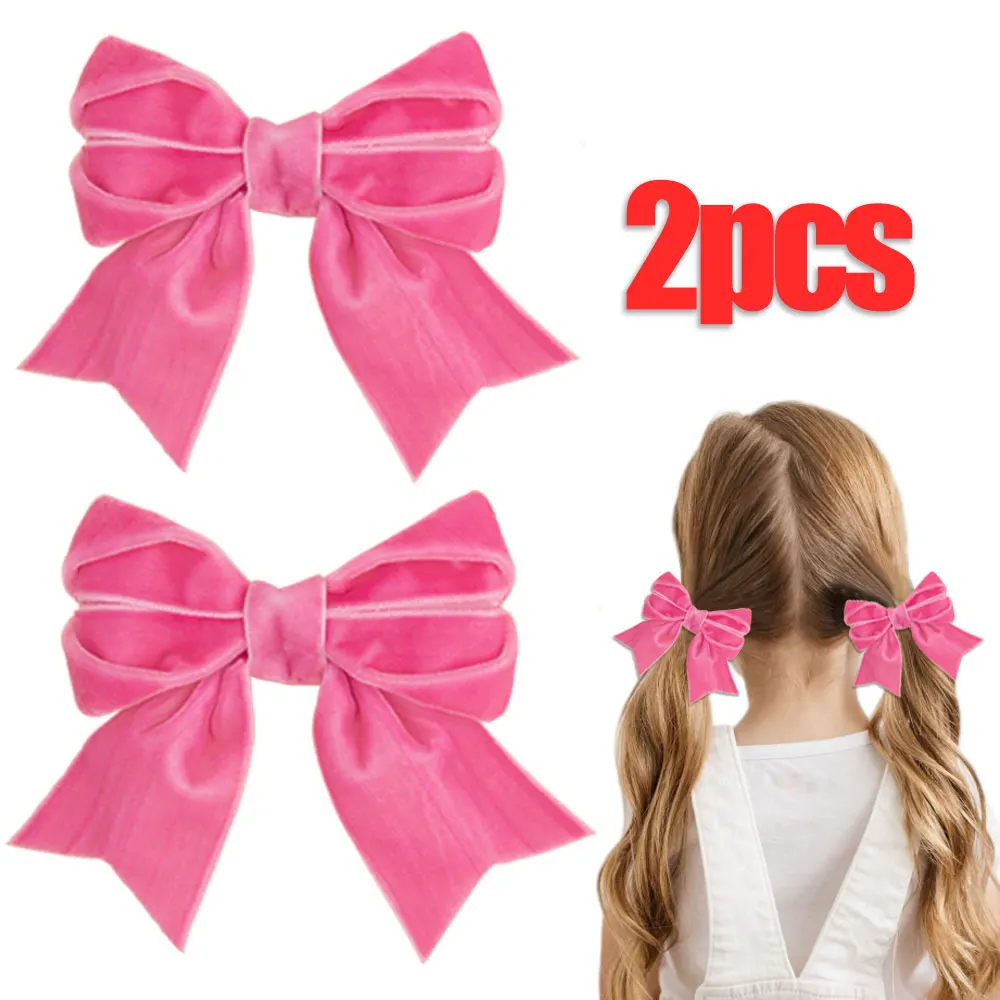 2pcs Vintage Velvet Bow Hair Clip For Litter Girls Sweet Pink Bowknot Hairpin Hairgrips Headwear Kids Gifts Hair Accessories