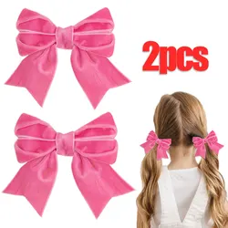 2pcs Vintage Velvet Bow Hair Clip For Litter Girls Sweet Pink Bowknot Hairpin Hairgrips Headwear Kids Gifts Hair Accessories