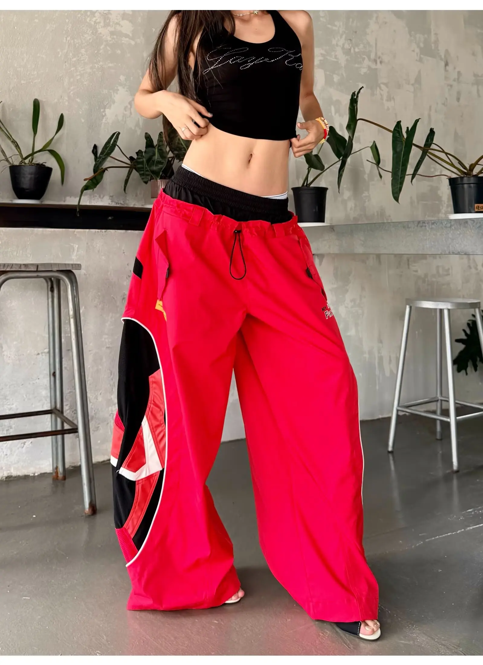 American Style Trousers Stylish Women's Splicing Color Blocking Design Pants Personality Wide Leg All Season Fashion Trousers