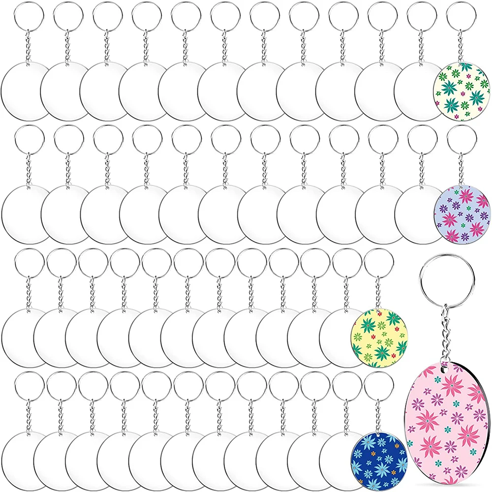 96Pcs Acrylic Keychain Blanks with Key Chain Rings Acrylic Round Ornament Blanks with Hole Clear Discs Circles for DIY Projects