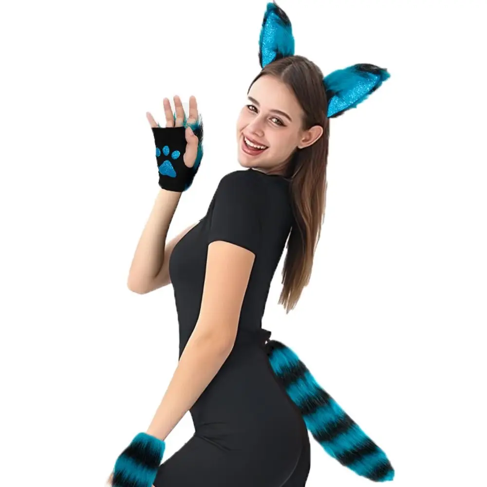 Lustige Katze Frau Katzenohren Stirnband Set Plüsch Lolita Cosplay Kopfbedeckung Schwanz JK Halloween Dress Up Party