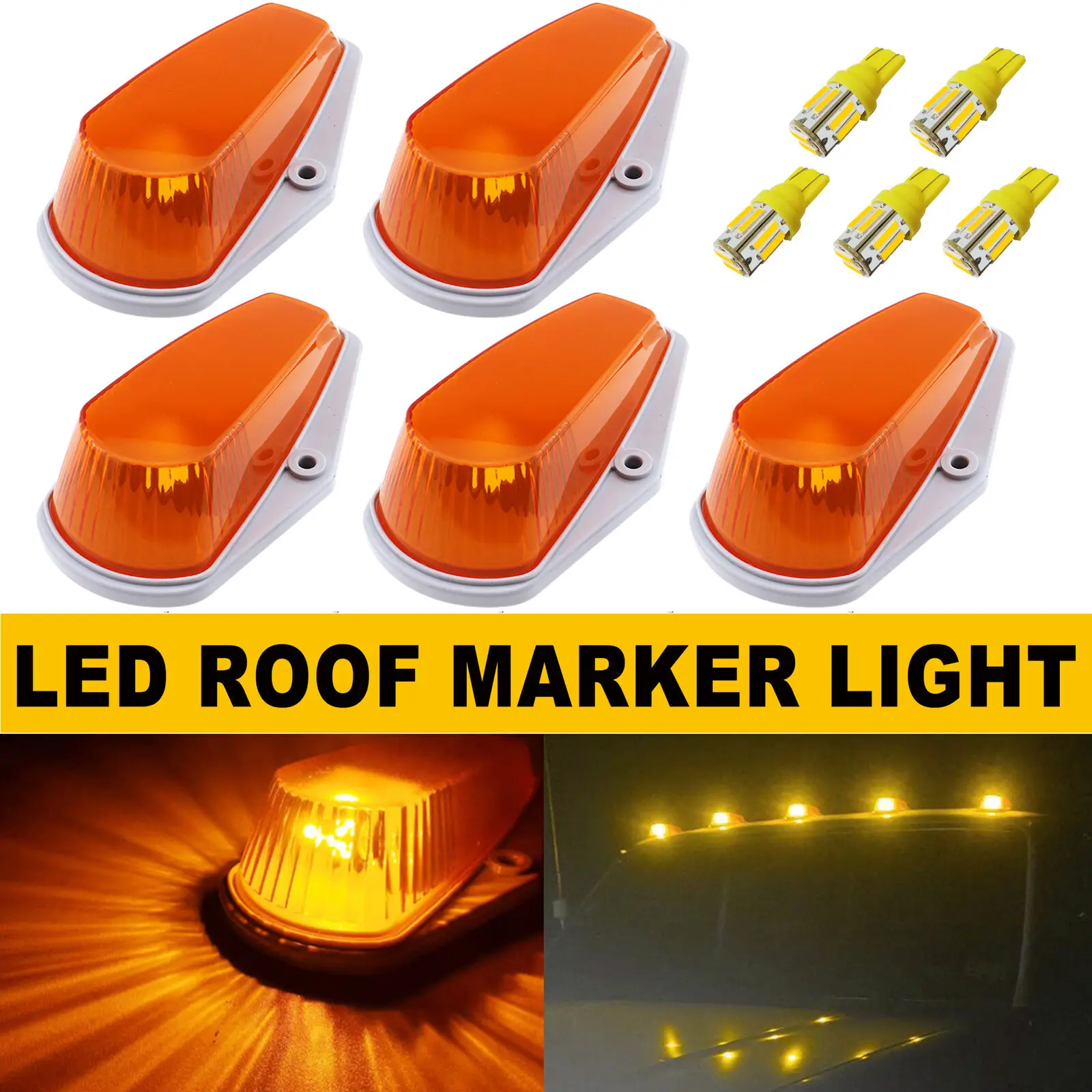 

Winetis 5Pcs Amber LED Roof Top Cab Clearance Running Lights Amber Marker Lights For FORD F150 F250 F350 1973-1997