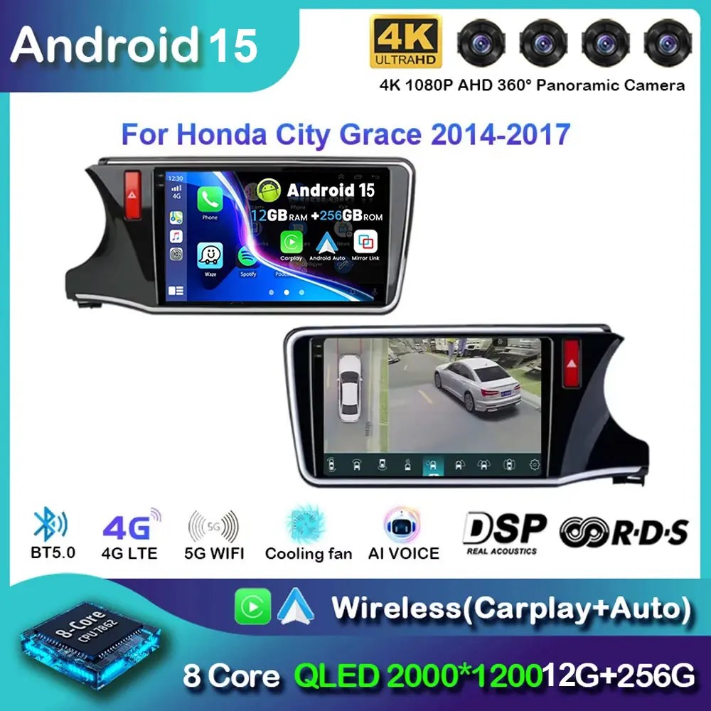 

Android 15 Car Radio For Honda City Grace 2014 2015 2016 2017 Wireless Auto Carplay Mutimedia Video Player Navigation GPS QLED