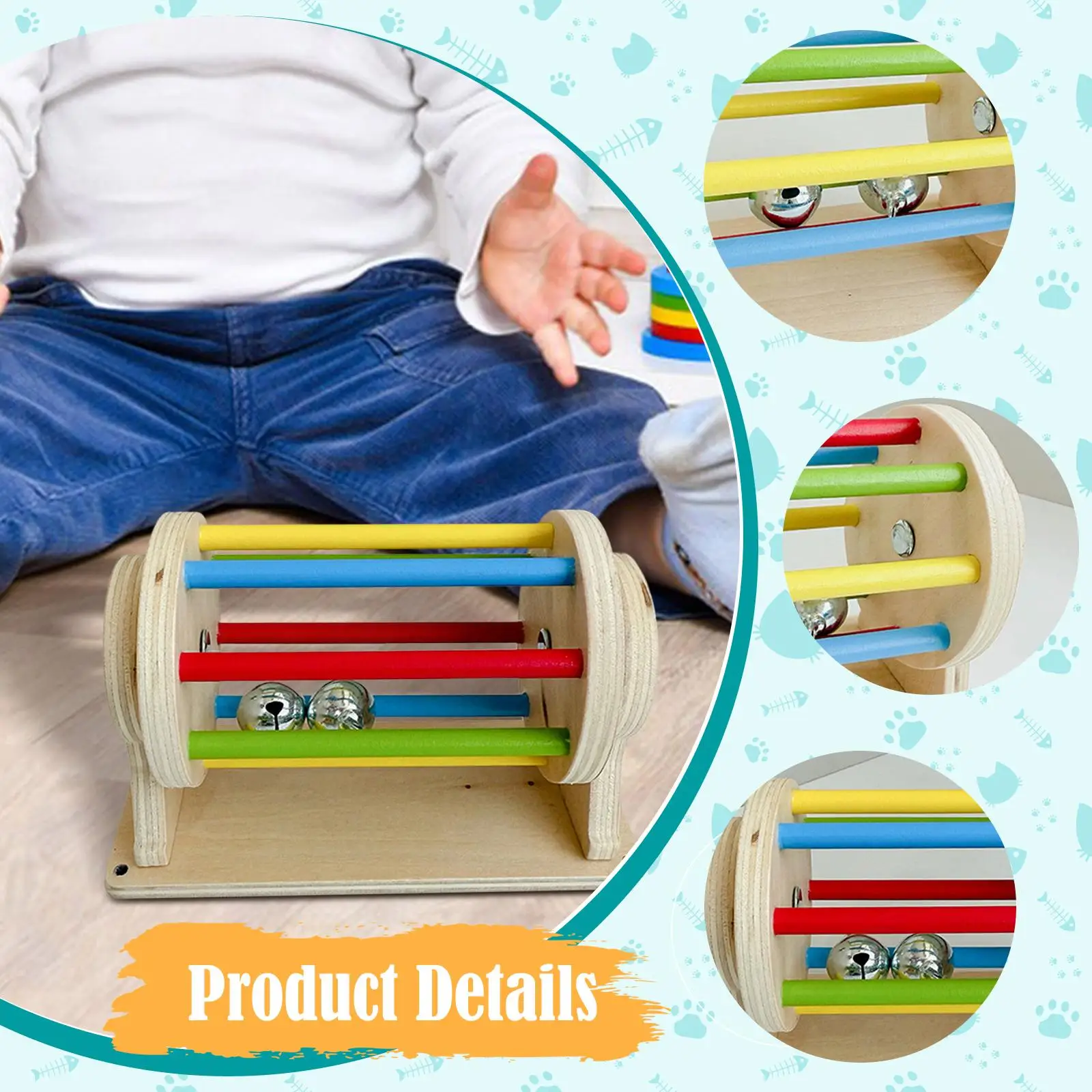 Tambour roulant en bois pour enfants, jouet sensoriel, tri des couleurs, éducatif précoce