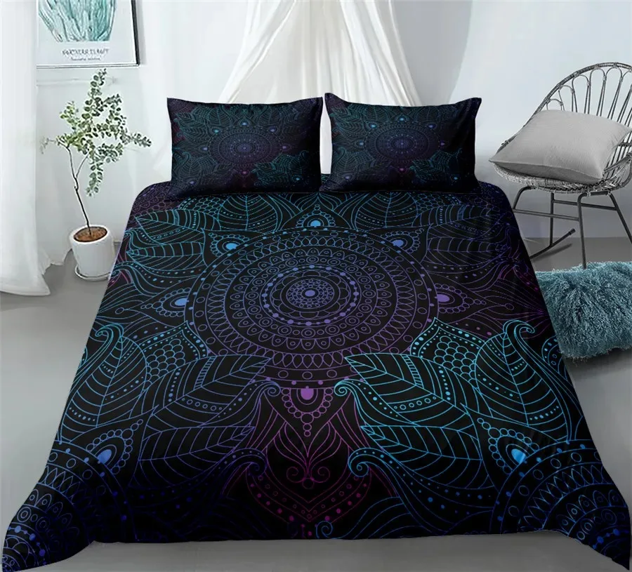 

Black Mandala Boho Duvet Cover Set King Queen Double Full Twin Single Size Bed Linen Set