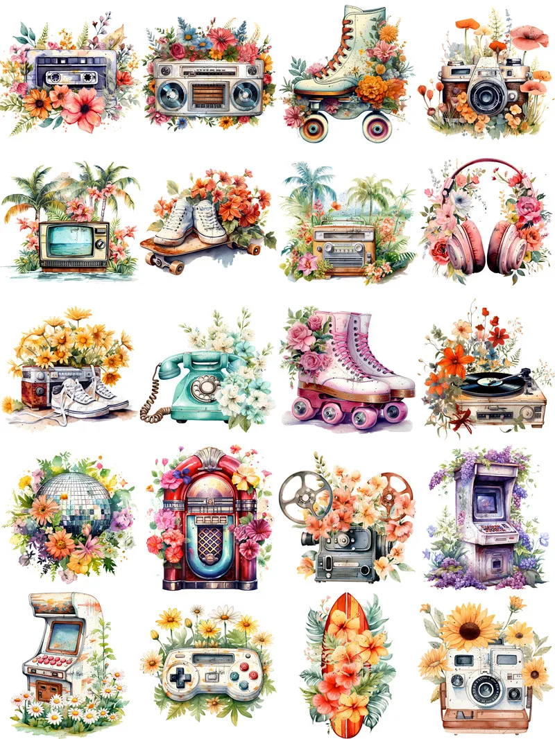 Vintage 80s objects and flowers Stickers Crafts And Scrapbooking stickers kids toys book Decorative sticker DIY Stationery