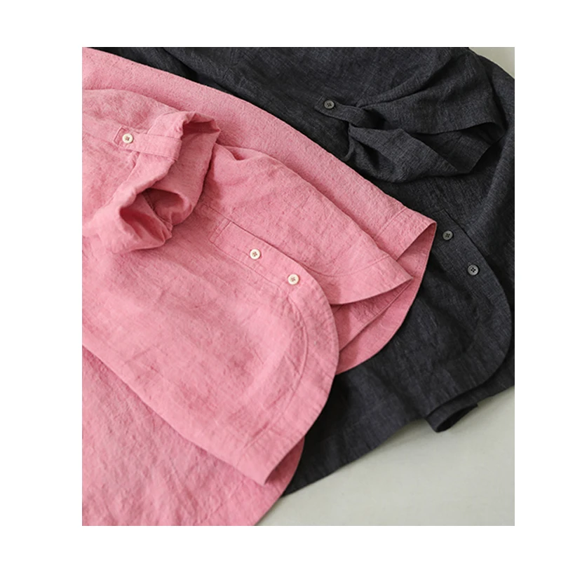 Fengbaoyu Damenhemd aus 100 % Naturleinen – schlichter Stil, Dreiviertelärmel, lockeres Oberteil – Outdoor, lässig und modisch