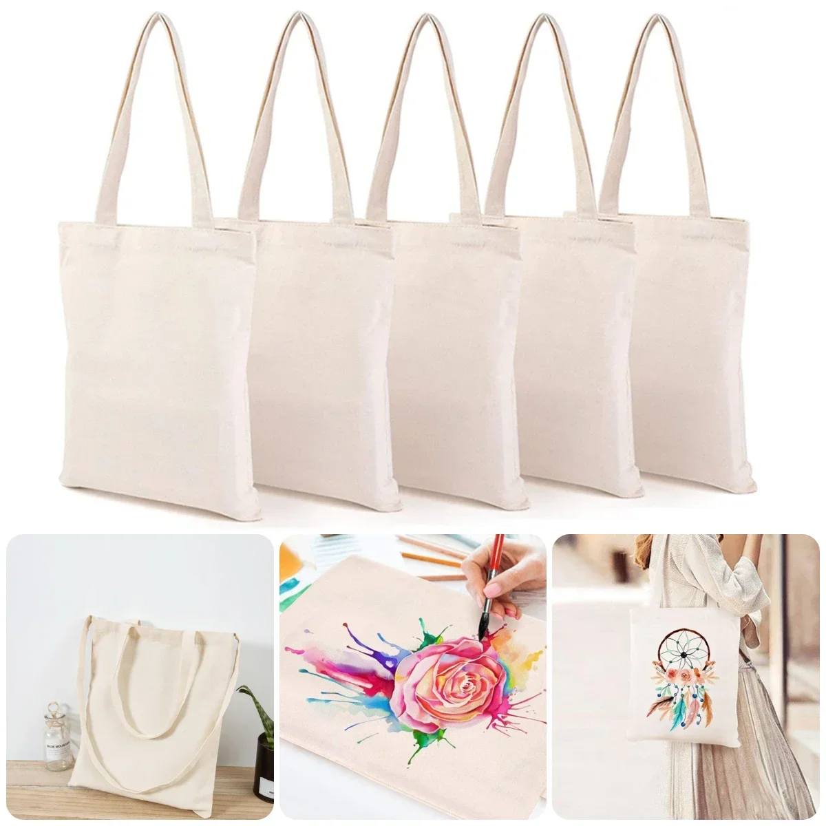 AMZ-03 Grote Capaciteit Schoudertas Herbruikbaar Opvouwbaar Canvas Winkelen Unisex Milieuvriendelijke Draagtassen Diy Boodschappentas Handtas