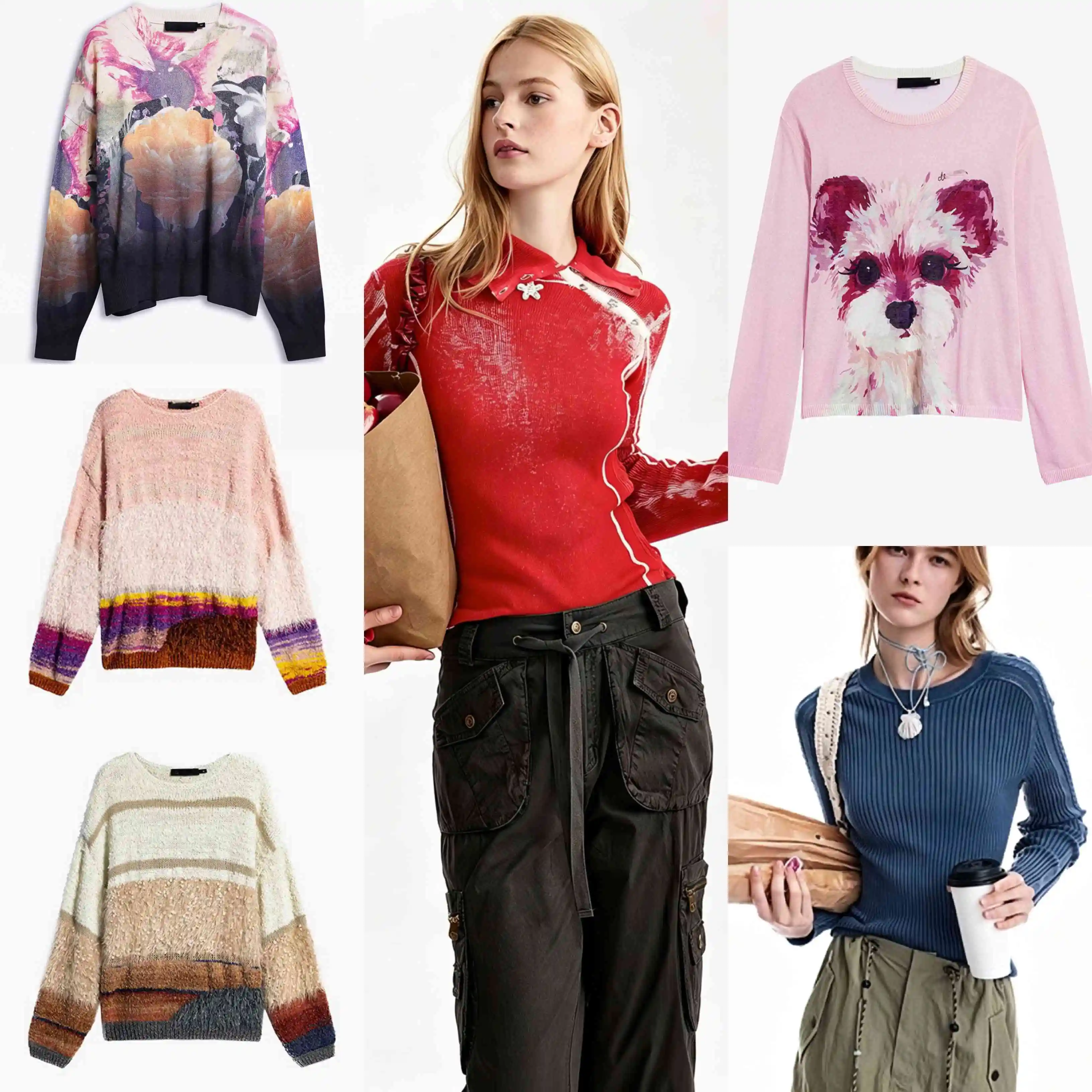 Foreign trade Spain original single women's T-shirt European and American style embroidered print gradient contrasting color top