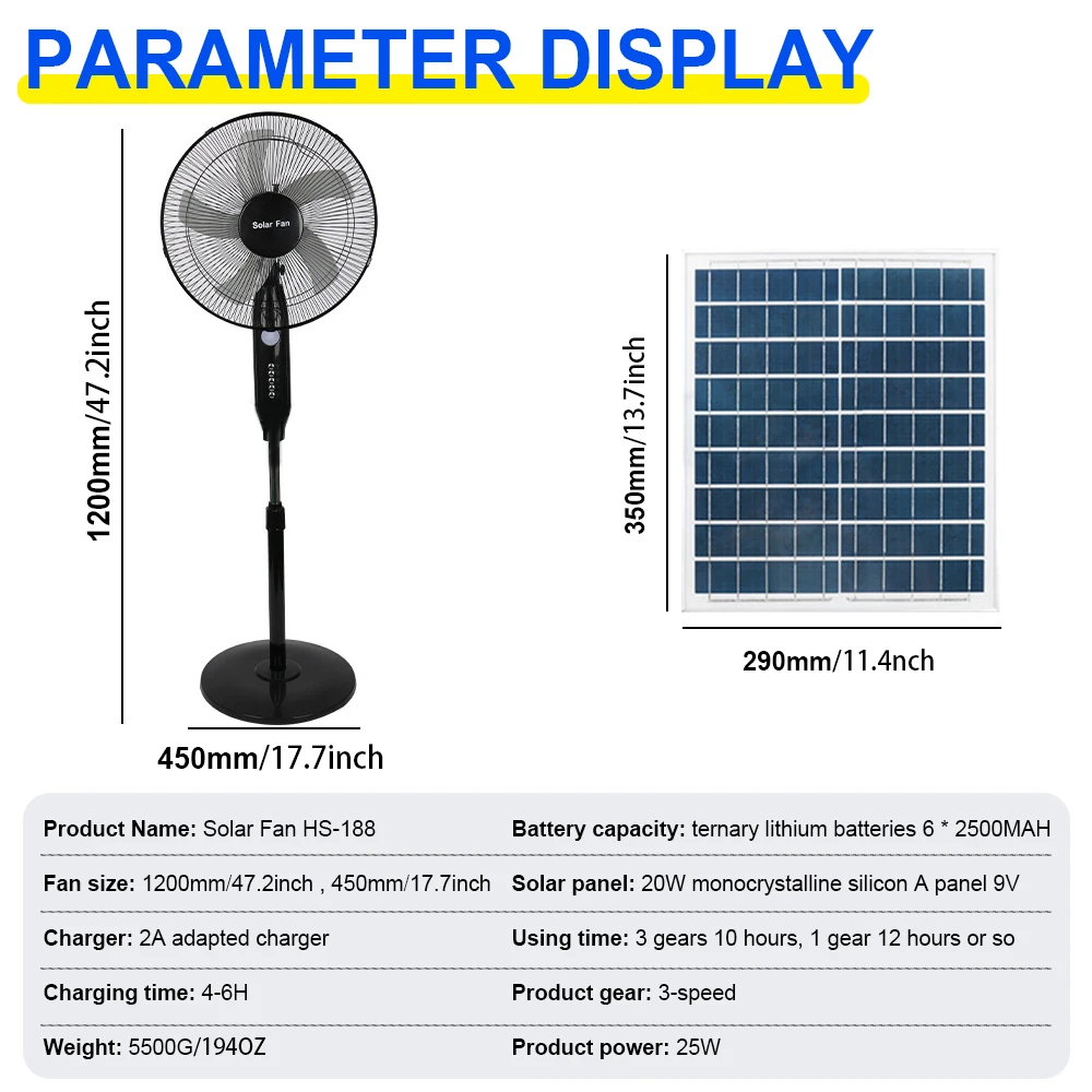 Portable 18000mAh Solar Charge Fan with Adjustable Speed 3 Levels 10H Runtime Emergency USB Charging Port And Night Light Home