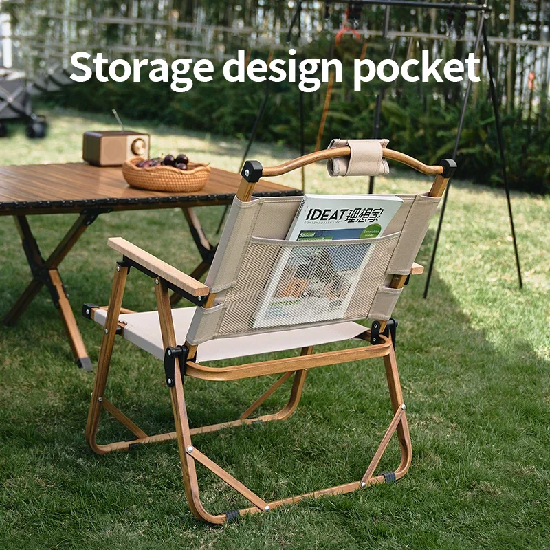 New Portable Foldable Garden Picnic Chair Wood Grain Aluminum Frame for Outdoor Camping Fishing Directing