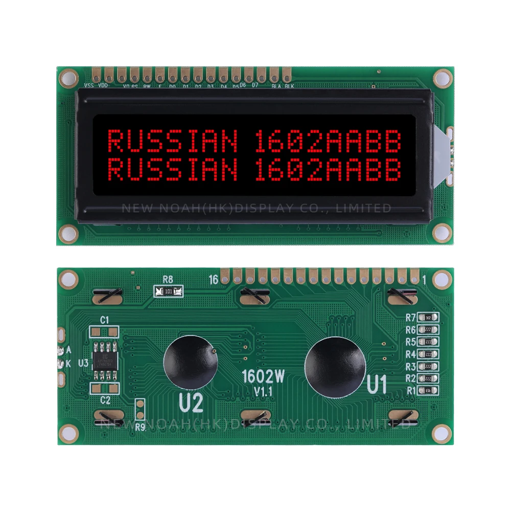 Russian BTN Black Film Red 1602W 3.3V Large Window LCD Display Screen Multiple Word Libraries ST7066U STN High Frame 12MM