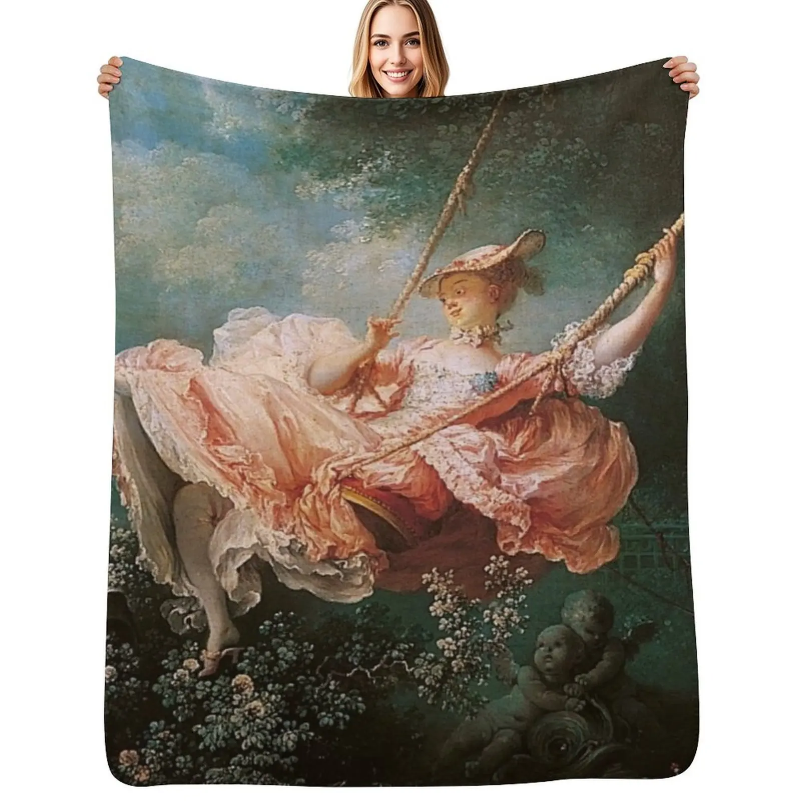 The Swing Rococo Art Throw Blanket Thermal Luxury Bed warm for winter Picnic Quilt Blankets