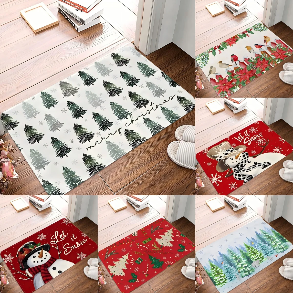 Winter Christmas tree Snowman Doormat Non-Slip Entrance Doormat Home Decor Carpet for Living Room Rugs Bathroom Floor Rug