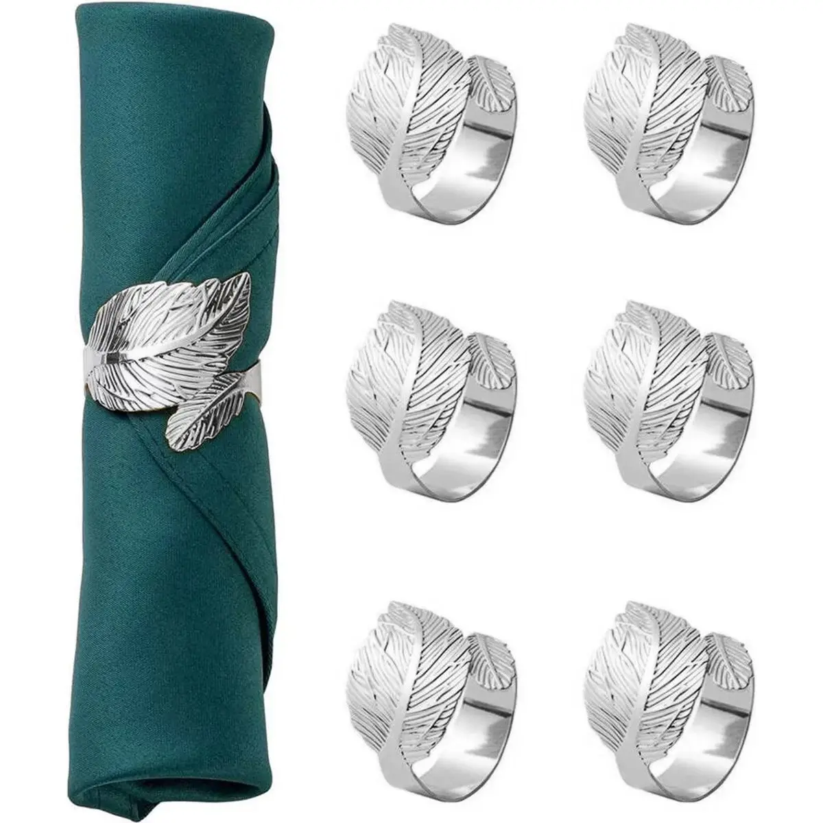 20-Piece Set of Gold Foil Napkin Rings, Elegant Leaf-Shaped Design, Leaf-Shaped Gold Foil Napkin Rings for Birthday and Wedding Party Decorations, Metal Napkin Holders (Silver)