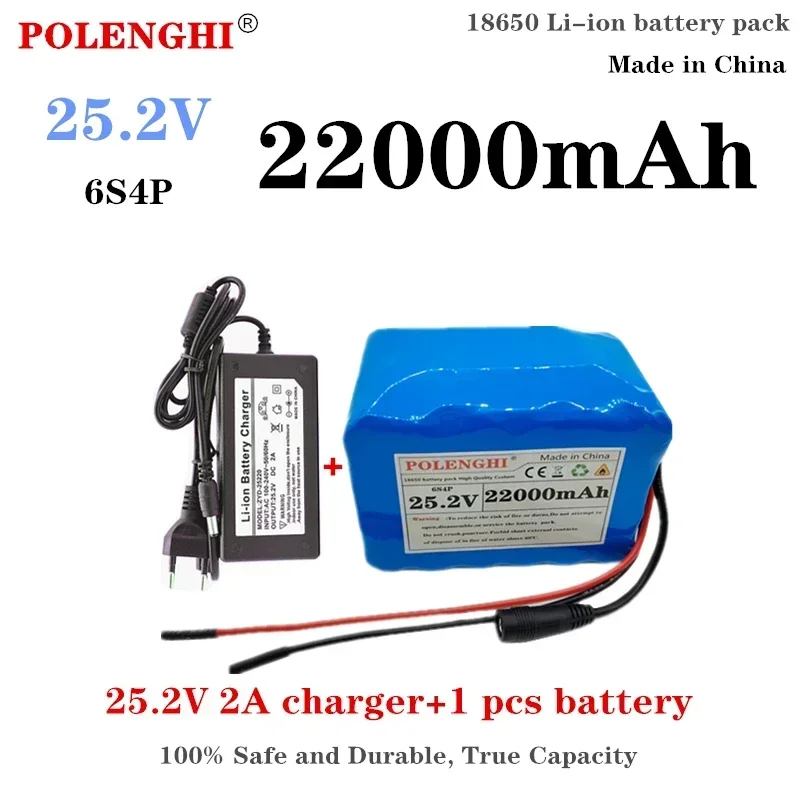 100% high-quality 25.2V 6S4P 14.8-22.0Ah 18650 rechargeable lithium-ion battery pack with built-in intelligent BMS protection