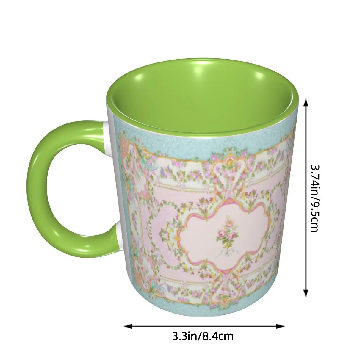 French Rococo Floral Watercolor Panel Mug Funny Ceramic Coffee Cups Tea Mugs Milk Cup Drinkware Gifts for Woman Man DIY Custom