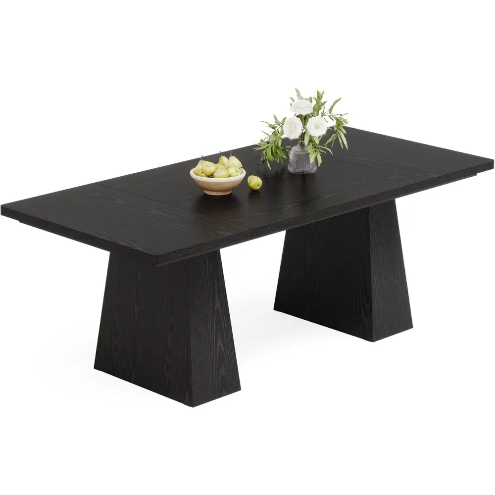 63-Inch Black Dining Table for 4-6, Modern Kitchen Table with Sturdy Tapered Wood Legs, Rectangular Dinner Table