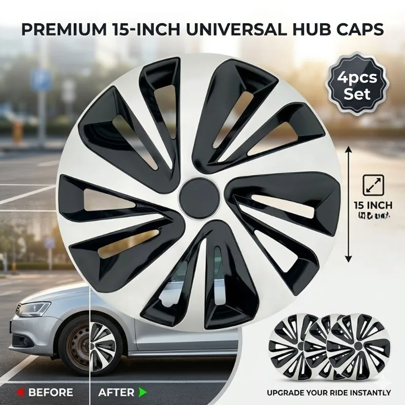

15" Universal Hubcaps 4Pcs Car Styling Wheel Covers Premium Hub Caps Pop On Rim Protector Automotive Exterior Accessories Set