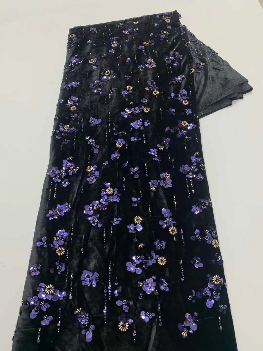 

Новейшая африканская нигерийская французская горячая распродажа, бархатная кружевная ткань с бусинами и блестками, 2022, высокий класс для невесты, свадебной вечеринки, шить платья