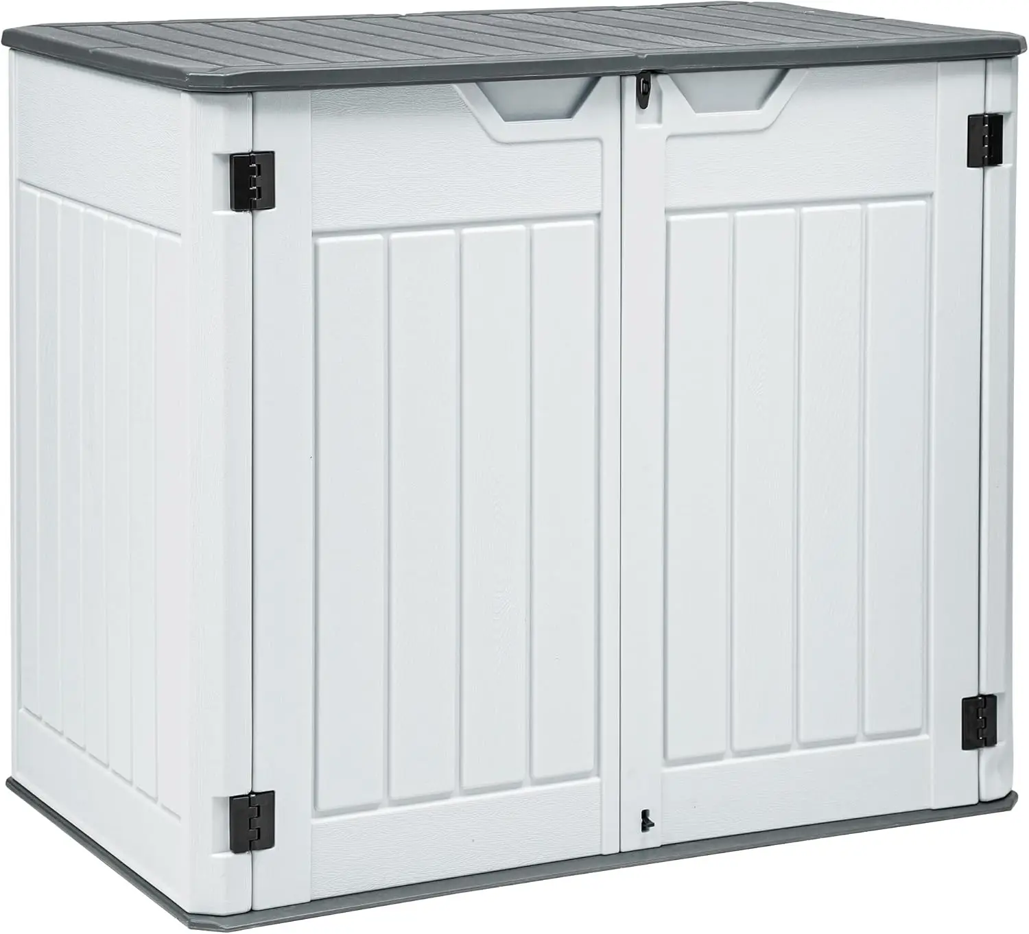 

Large Outdoor Horizontal Storage Shed, 47 cu ft Resin Tool Shed w/o Shelf, Outdoor Waterproof Storage with Floor for Trash Cans