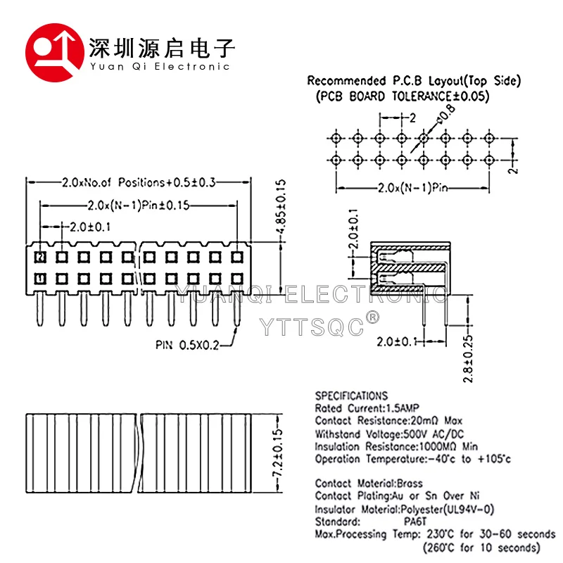 10PCS 2.0MM PITCH 2*2/3/4/5/6/8/20-40 PIN Double Row Right Angle FEMALE PIN HEADER Strip Connector Socket 2X9p/10p-35p PH=7.2MM