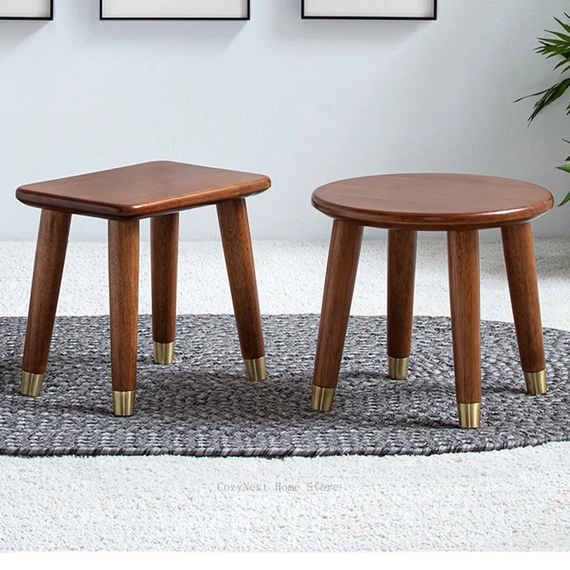 Solid Beech Wood Low Stool, Square Short Bench for Living Room Coffee Table, Compact Home Seating