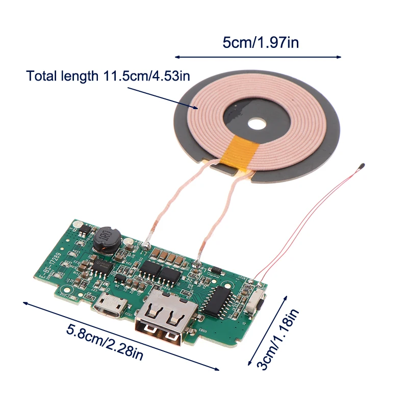 Módulo transmissor de carregador sem fio para celular, painel de carregamento, bobina de circuito, placa de carregador portátil, banco de potência, acessórios diy