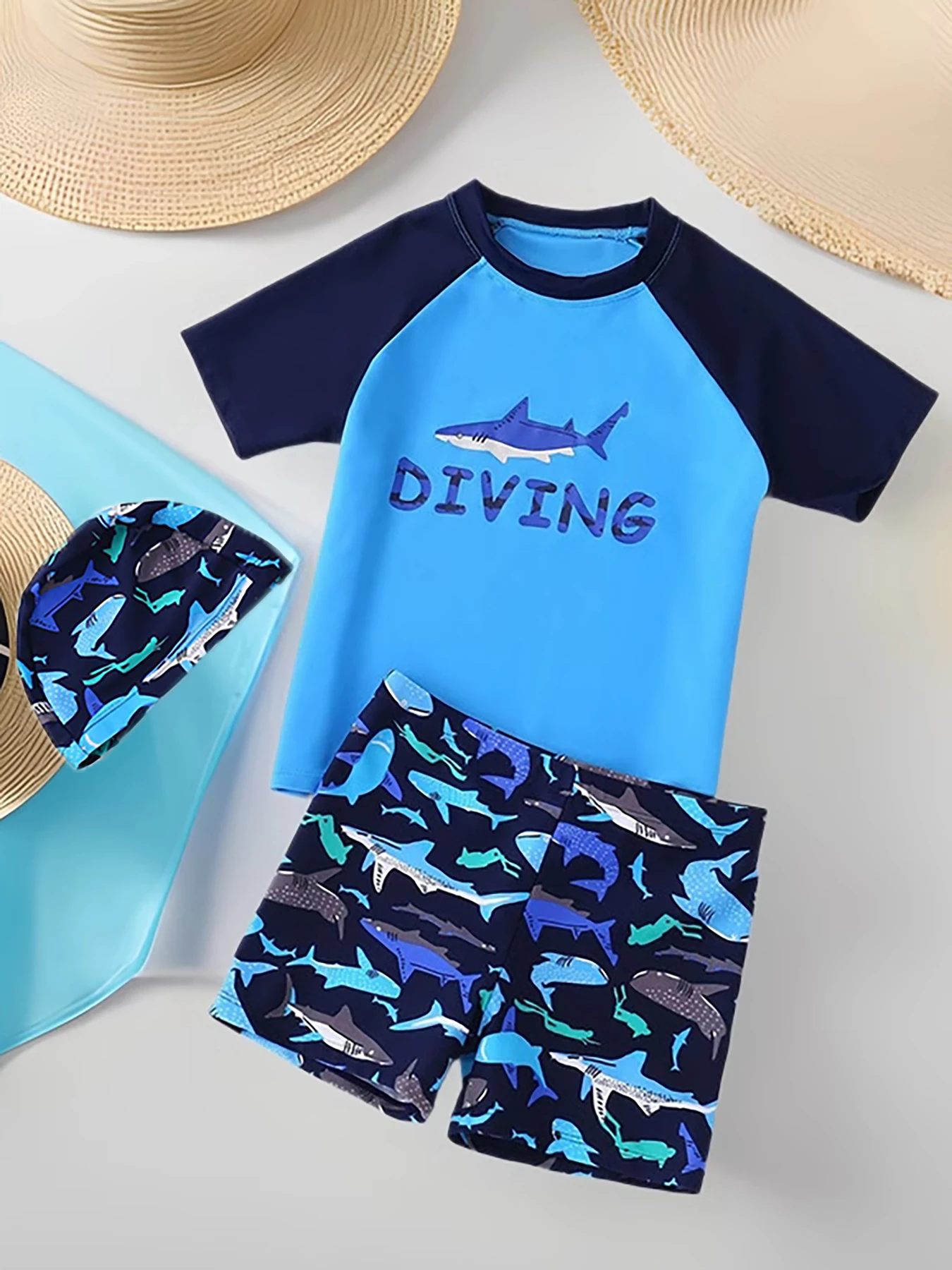 

Stylish Boys' Swimwear Set Soft, Comfortable, Quick-Dry, Breathable Children's Swimwear Three-Piece Set