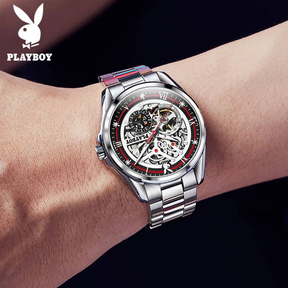 PLAYBOY Fashion Business Watch for Men Stainless Steel Automatic Mechanical Man Watch Original Luxury High Quality Men\'s Watches