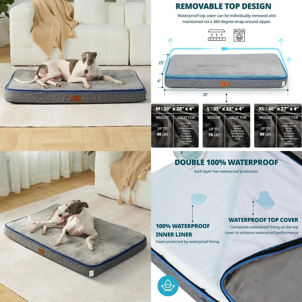 

Orthopedic 4 Thick Waterproof Dog Bed for Large Breeds - Removable Cover & Easy Care