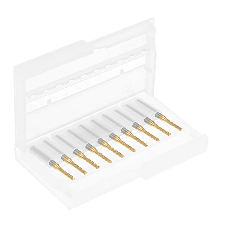 

F-T 10 шт. твердосплавная концевая фреза с титановым покрытием, гравировальная фреза, фрезы с ЧПУ для печатной платы, хвостовик 1/8 дюйма