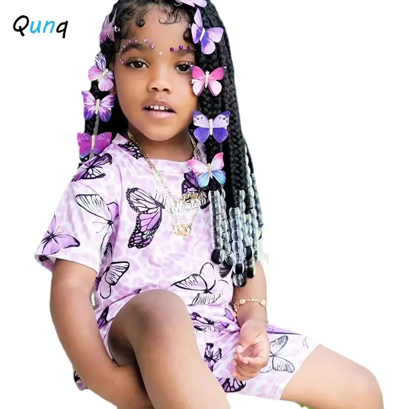 Qunq 2023 Summer INS New Girls Plaid Print Short Sleeve Pullover Top + Shorts 2 Pieces Sets Sporty Casual Kids Clothes Age 3T-8T