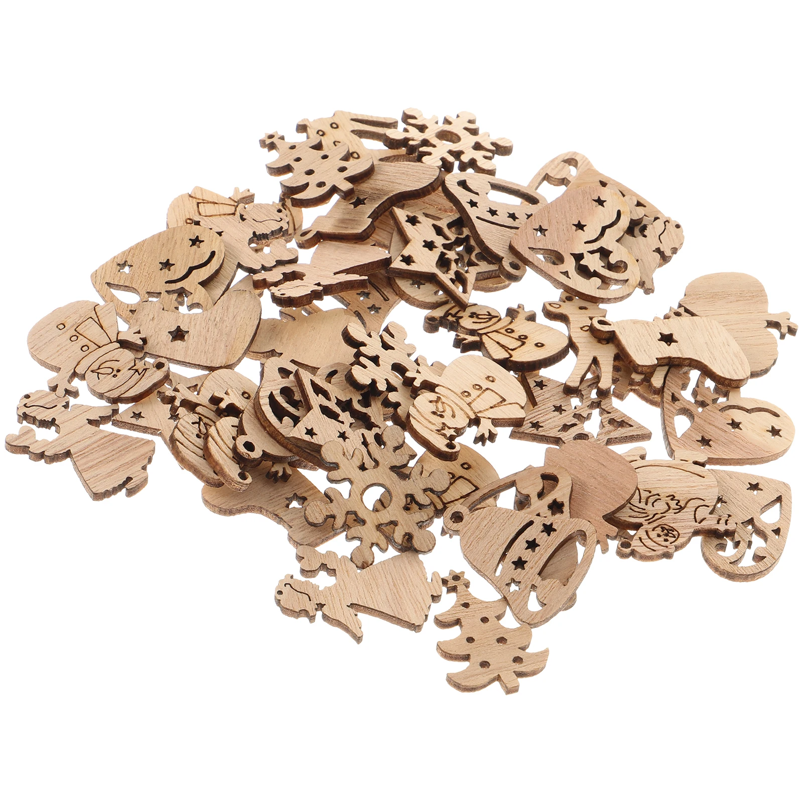 

50 Pcs Wooden Decorations Craft Ornaments Christmas Tree Pendant Smooth Surface Premium Quality Safe Durable Unique Shape DIY