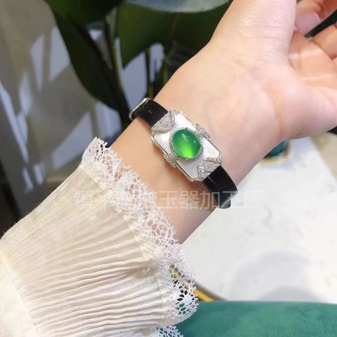 

Bestseller Chalcedony Bracelet Watch | Imperial Green Style | Pigeon Egg Green Chalcedony | Fashionable & Luxurious Design