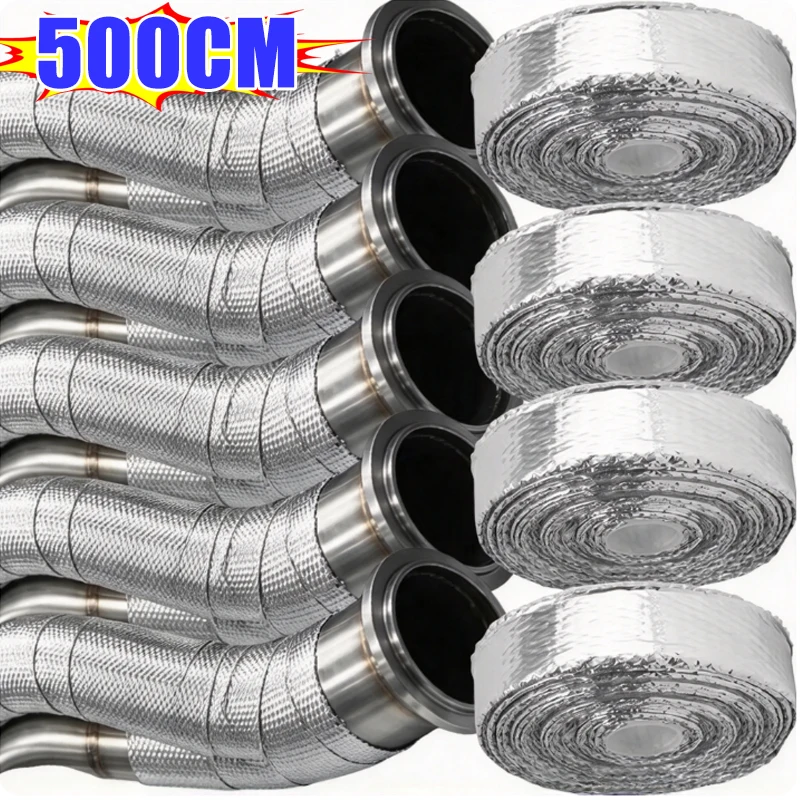 Aluminum Foil Exhaust Heat Wrap Tape High Temperature Self‑Adhesive Heat Shield Thermal Insulation Car Exhaust Pipe Protection