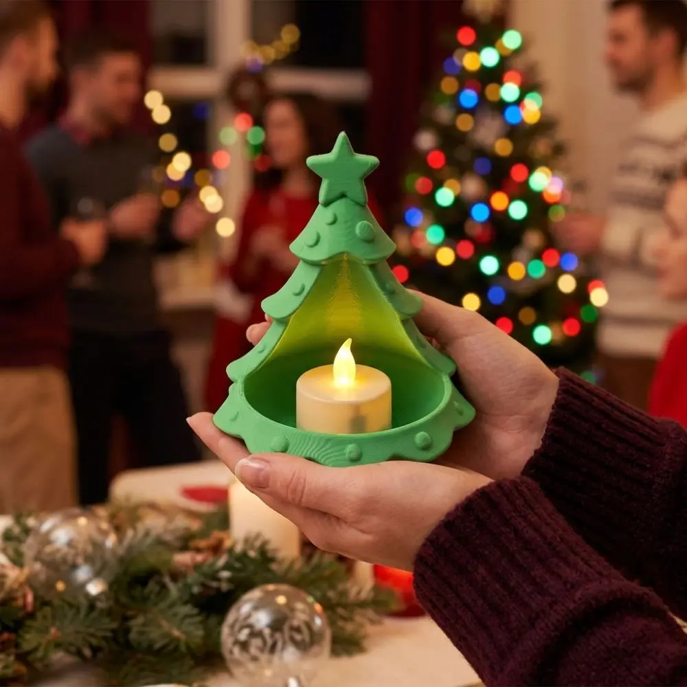 3D Printed Christmas Tree Storage Tray Plastic Star Top Accent Tree Shape Tealight Holder Hollow out Decorative