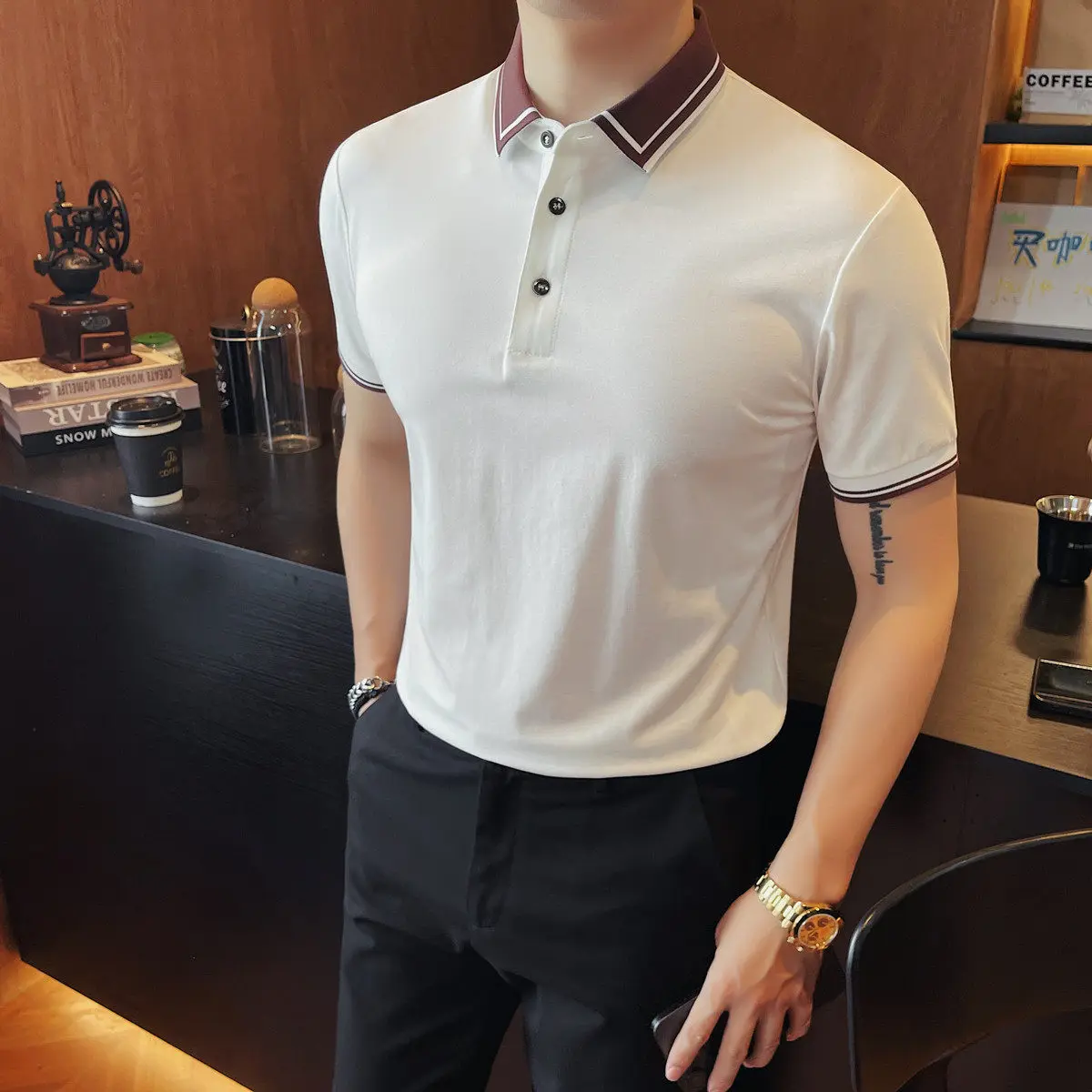 Summer New Style Men's Color-Contrast Collar Short-Sleeved Polo Shirt for Business and Casual Wear