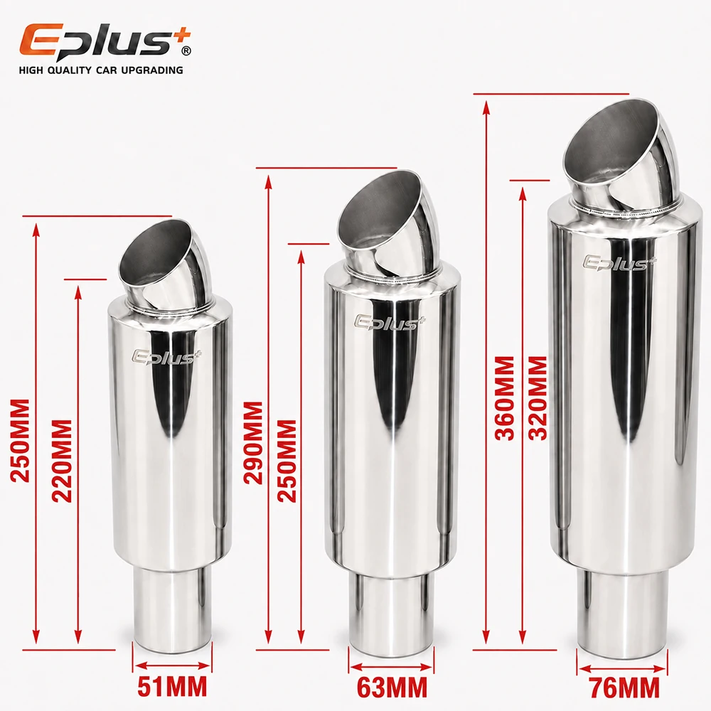 EPLUS Universal Car Stainless Steel Exhaust Muffler Tip Car Exhaust Resonator Inlet 51/63/76mm